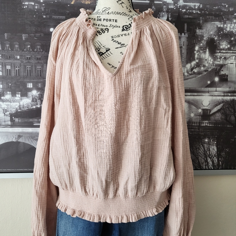 Women's 1. Slate punk long sleeve, ruched waist top